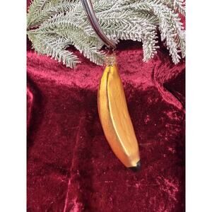 Vintage Christmas - Handblown Glass Ornament - Yellow Banana - Inge Glas Germany